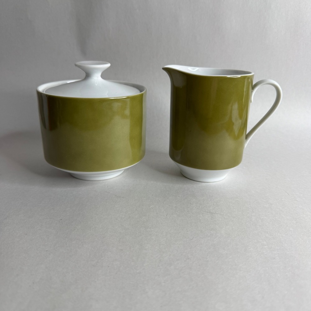 Mikasa Eclipse Tawny Green Creamer and Sugar Bowl Fine China Japan